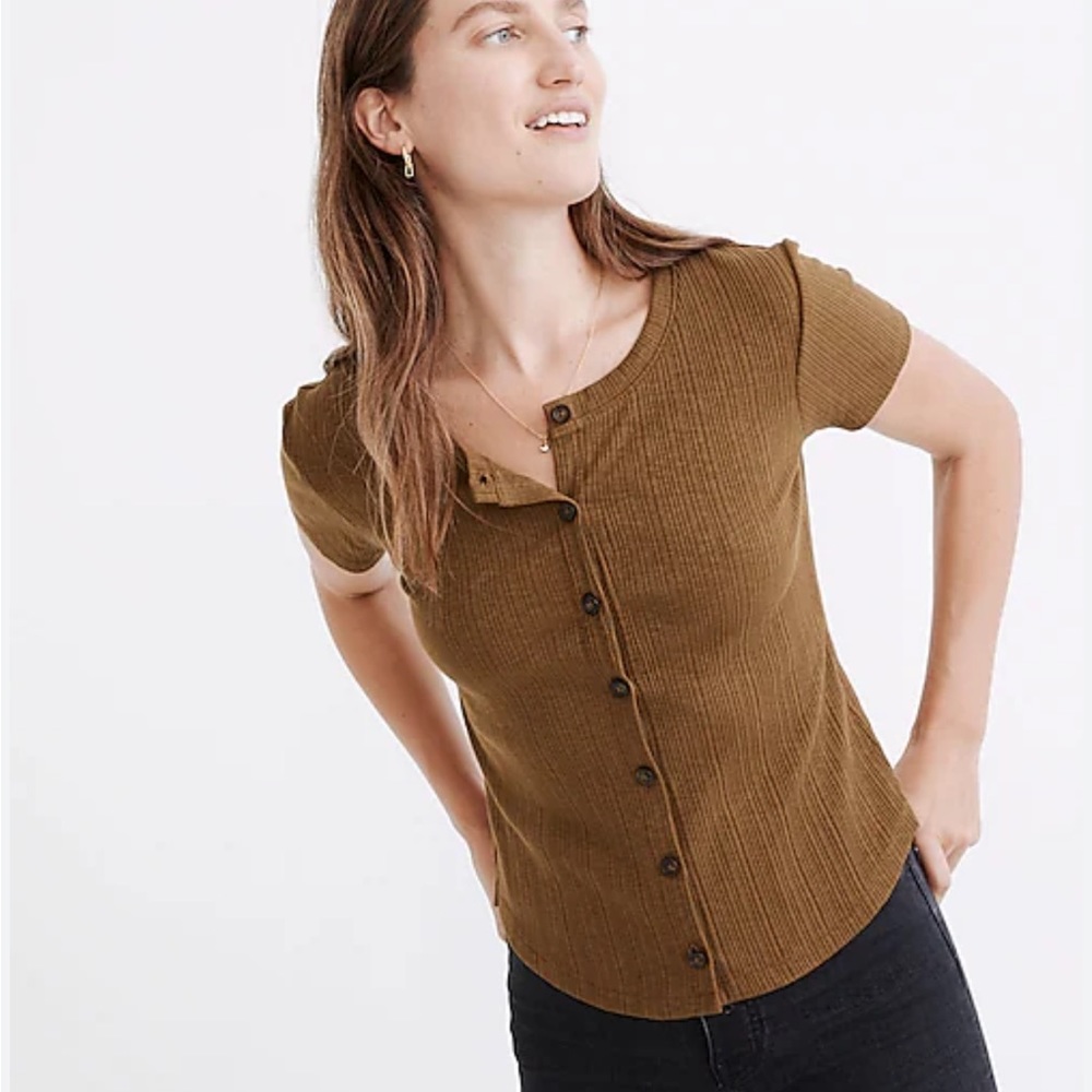 Madewell Pointelle Button-Front Slim Tee